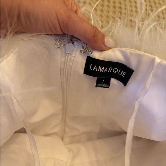 Lamarque Feathered Mini Dress in White - Picture 3 of 3